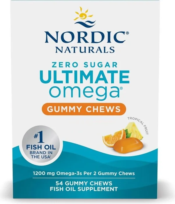 Nordic Naturals Zero Sugar Ultimate Omega gummy chews, tropical fruit, 54-count box